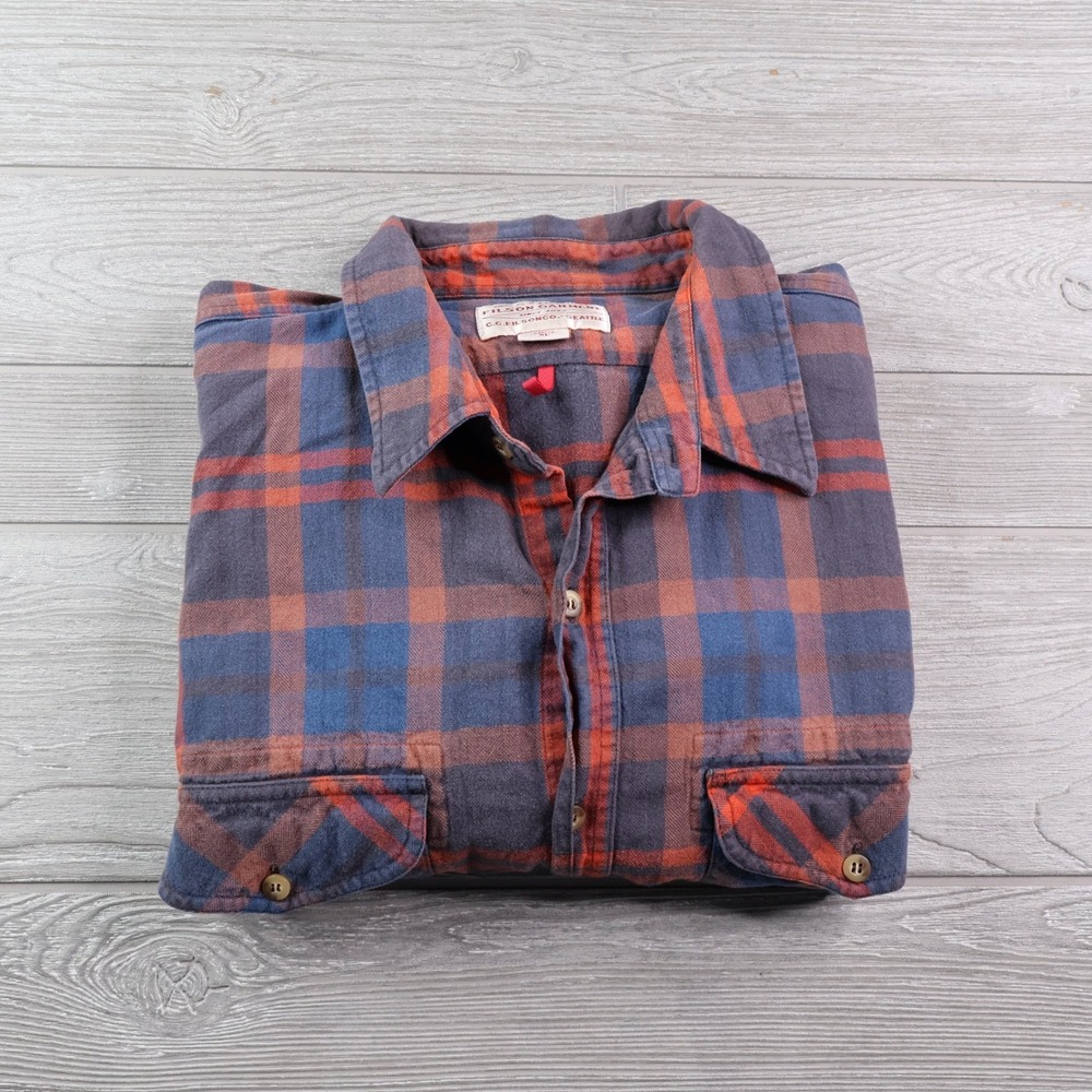 Filson Flannel Shirt Men's XL Blue Orange Plaid Button Down Portugal